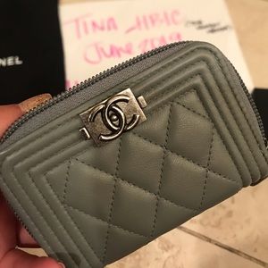 Chanel grey quilted lamb skin coin/card wallet